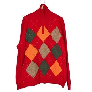 Paul & Shark 1/2 Zip Sweater Pullover Argyle Wool Red Diamond Knit Men's 2XL